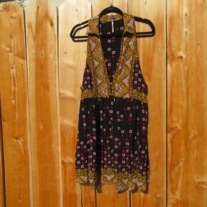 Free People Charlotte Tunic V-Neck Tank Top Black Multicolor Size Large OB938693